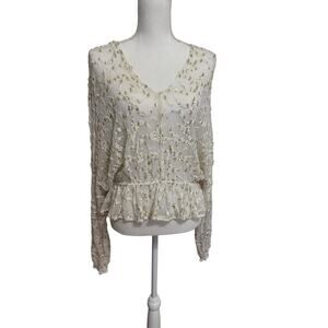 Free People Gold Sequin Blouse Top Sheer Size Small Party